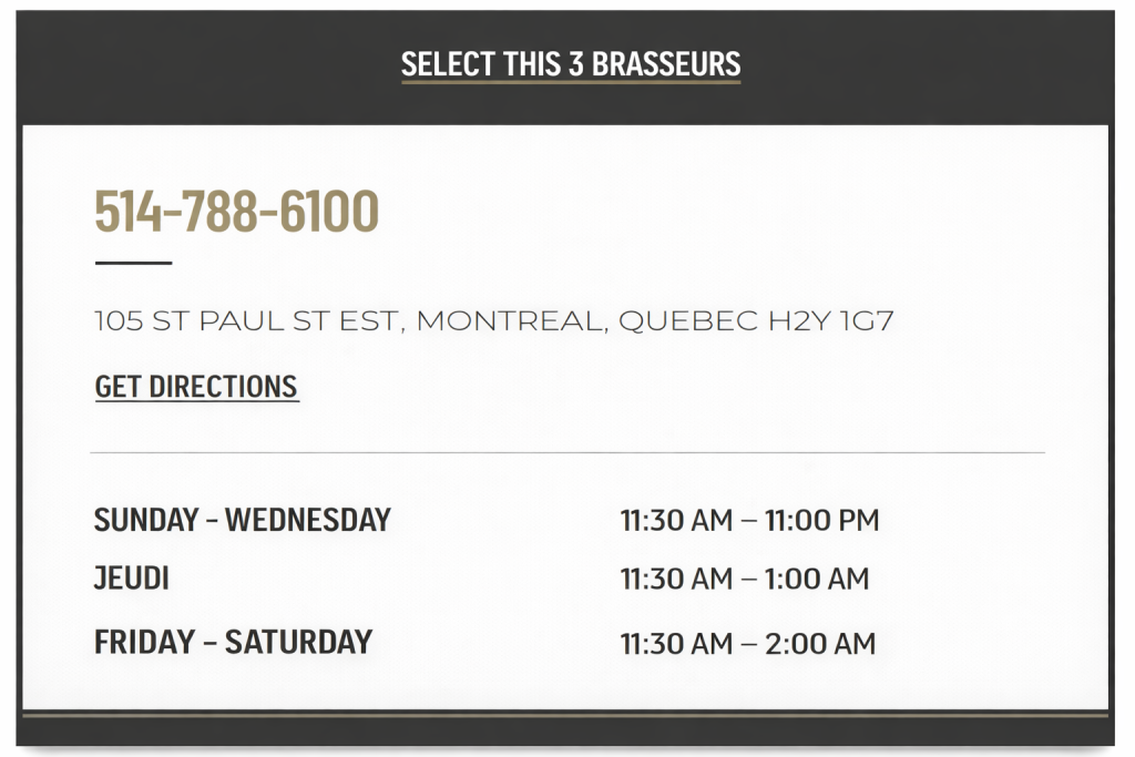 timetable brewery in Montreal St-Paul